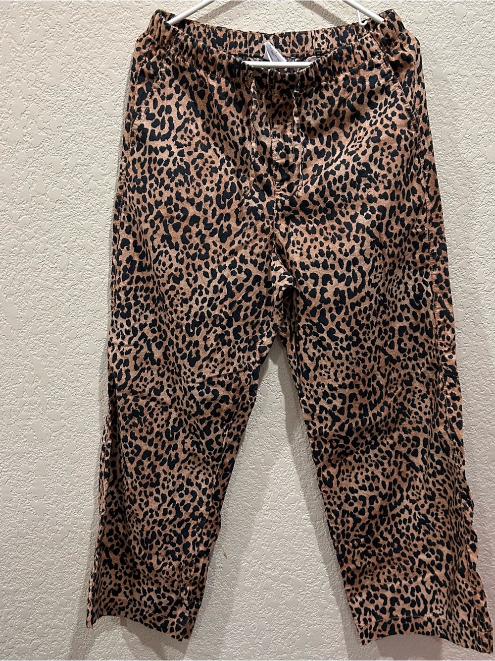 GAP Leopard Print Wide Leg Pull On Pants Size Small Linen/Cotton Blend